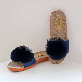 La-a Sole Navy Pom Pom Sandals