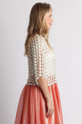 Floral Guipure Pearl-Embellished Overlay Top - Ivory