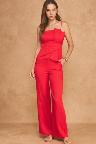 Strut & Bolt Asymmetric Draped Pleated Bow Spaghetti Strap Top SSB-T-50732-H
Red