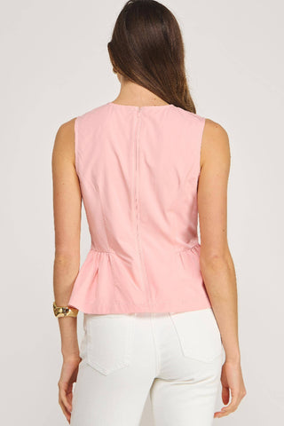 Strut & Bolt Top Stitch Poplin Sleeveless Top - Coral Pink  T-50819-JK-4
