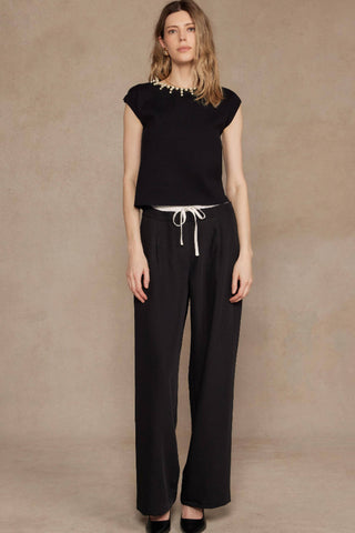 Strut & Bolt Pearl Jeweled Trim Knit Top - Black SSB-TK-40086-L-2