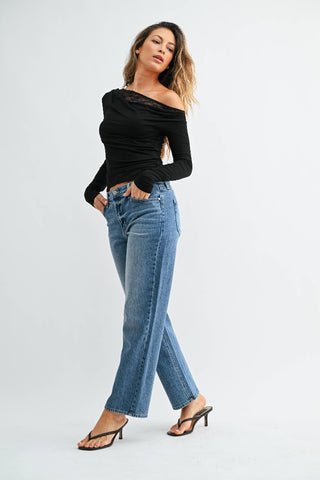 Mid Rise Ankle Straight Leg - MEDIUM DENIM - BP526J Just Black