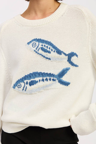 Long Sleeve Knitted Graphic Sardine Sweater IPJ3766T