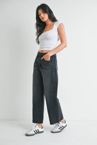 High Rise Twist Seam Barrel Jean - Washed Black - BP471N