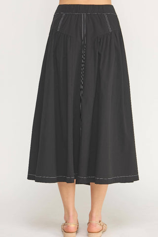 Strut & Bolt Top Stitch Buckle Detail Poplin Midi Skirt - Black S-8474-JK-2