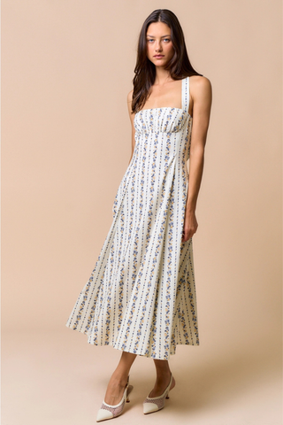 Bluebell Floral Halter Midi Dress | Ruched Bodice