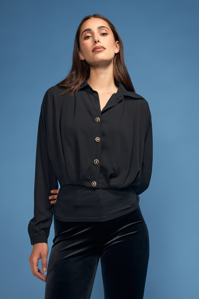 oo la la Crop Chiffon Blouse with Jewel Buttons M9552
