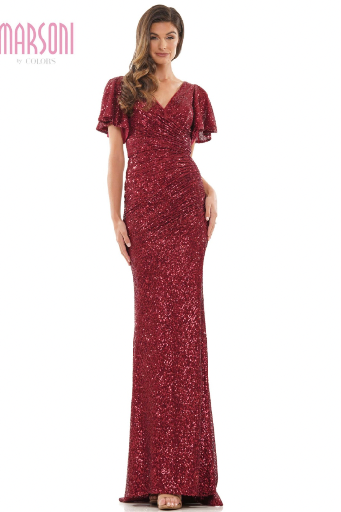 Sequin Fit & Flare V-Neck Gown