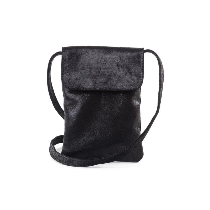 black leather phone bag