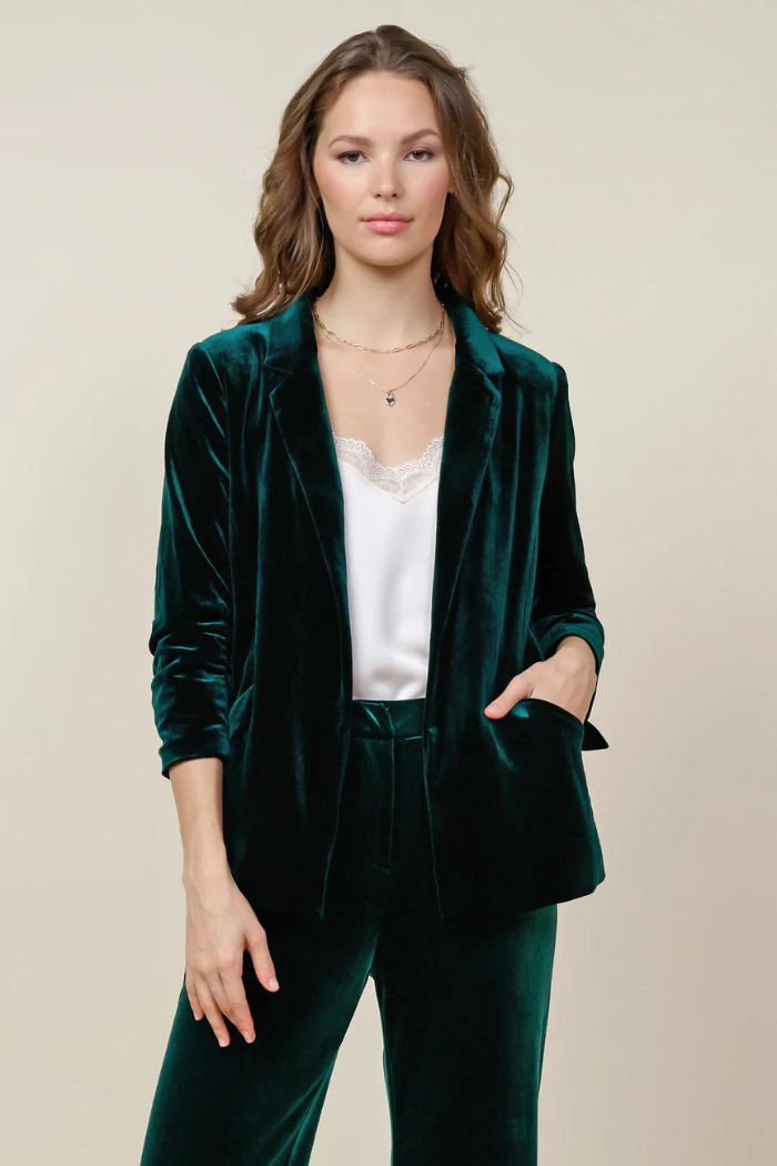 Ruched Velvet Blazer