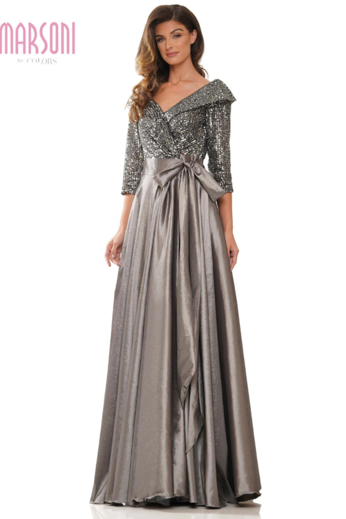 Off-Shoulder Sequin & Taffeta Gown