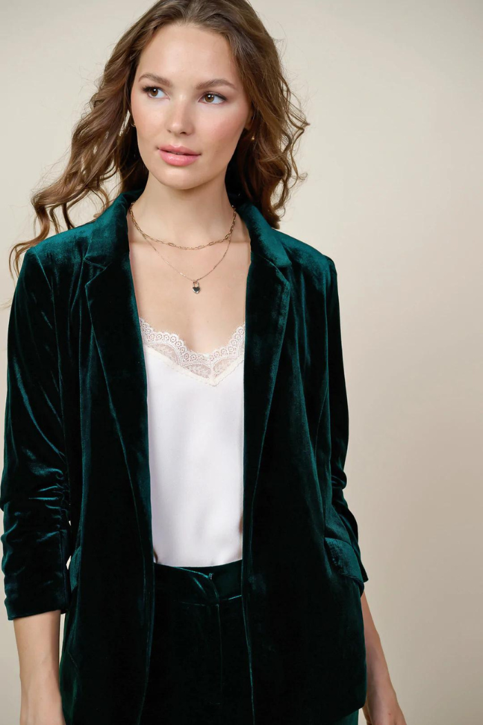 Ruched Velvet Blazer