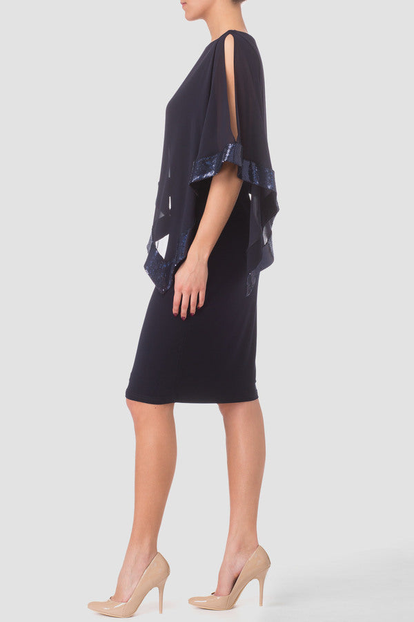 navy blue chiffon overlay dress Chiffon Overlay Jersey Sheath Dress with Beaded Shoulder Detail
