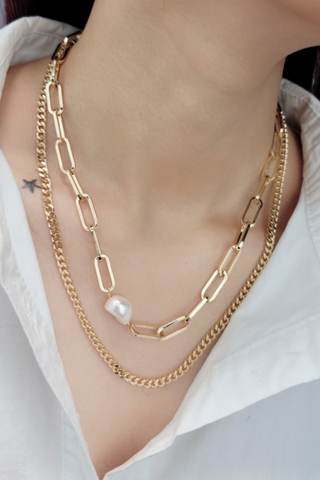 Double Layer Curb Chain Paperclip Necklace