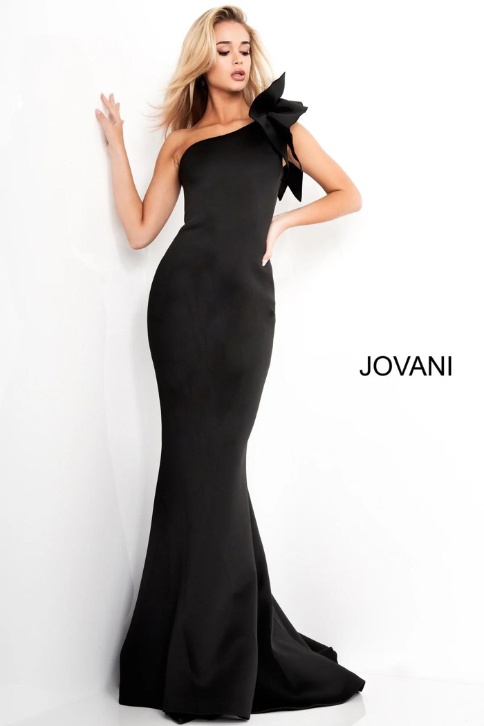 Bow Accented Asymmetrical Mermaid Gown