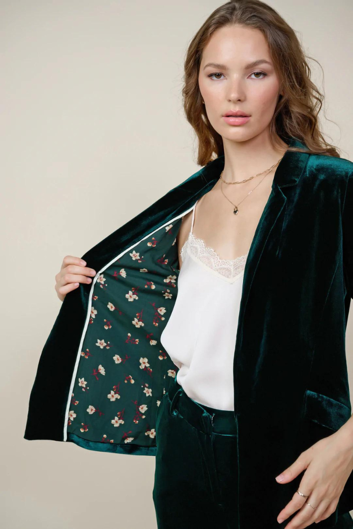 Ruched Velvet Blazer