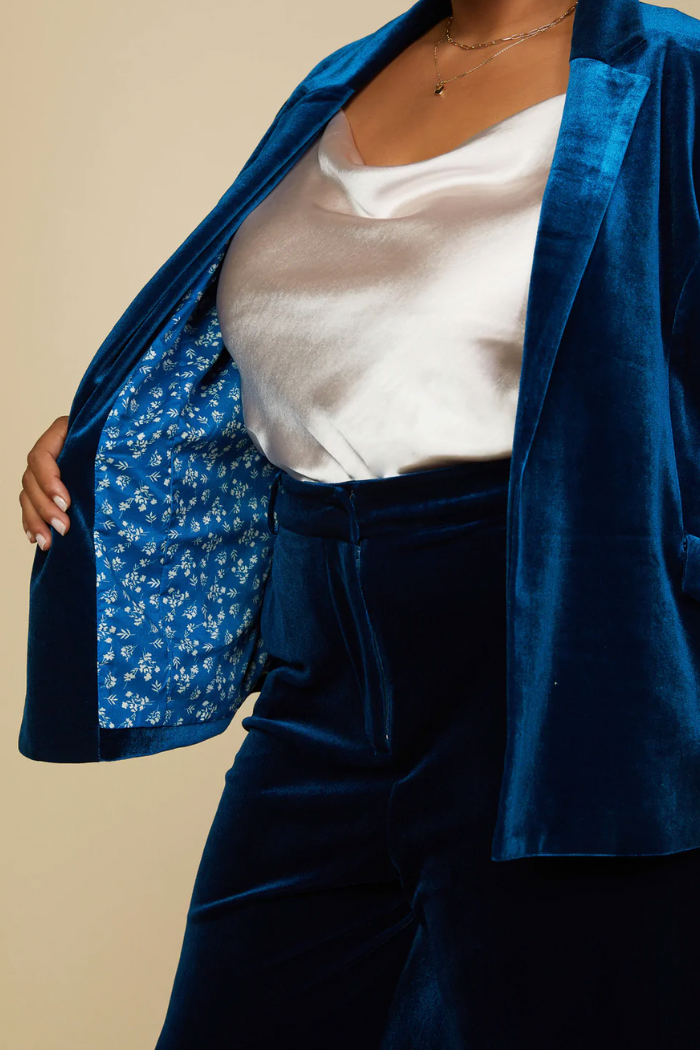 Ruched Velvet Blazer