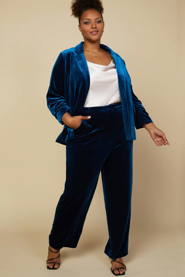 Ruched Velvet Blazer