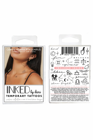 Inked by Dani Zodiac Collection: Air Signs Temporary Tattoo Pack