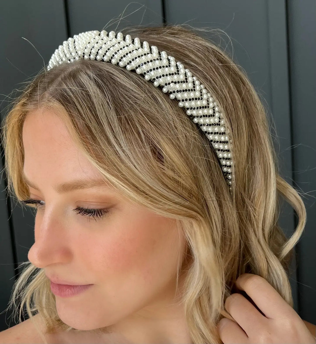 Pearls on a Crystal Gold Background Bridal Headband