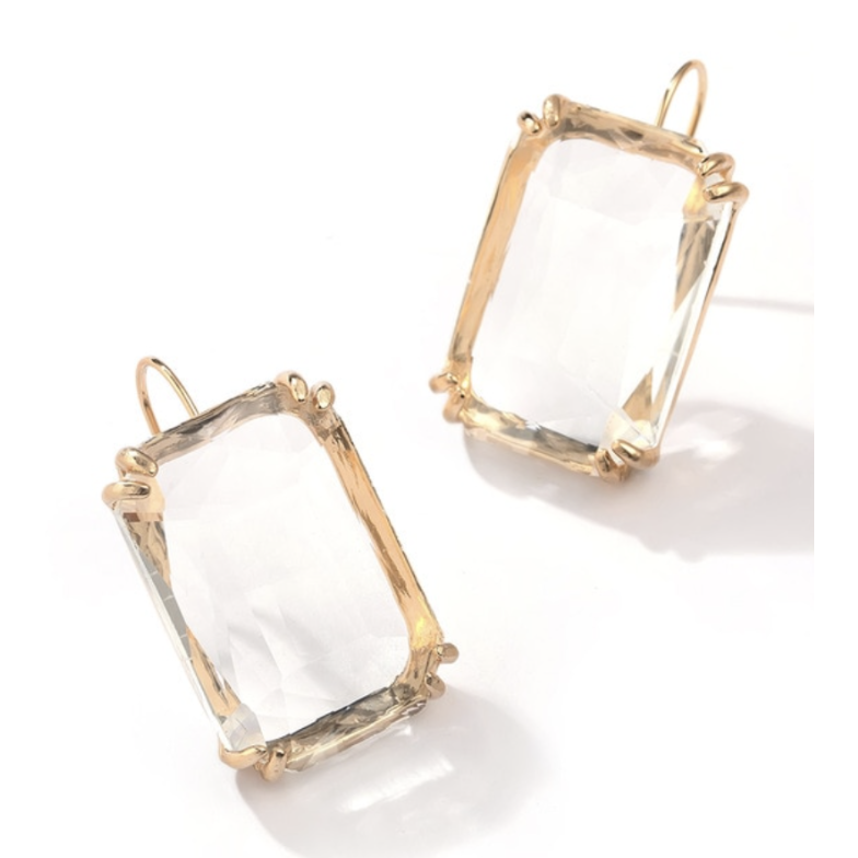 beveled glass earrings in gold