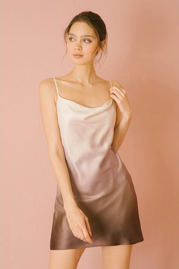 ombre satin slip dress Pink MissPap Ombre Satin Maxi Slip Dress