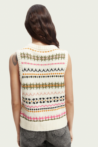 Scotch & Soda Relaxed Fit Fair Isle Knit V-neck Vest