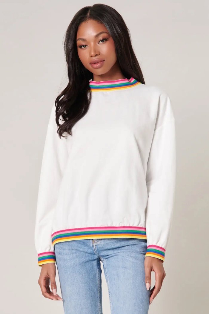 Rainbow Trim French Terry Knit Sweatshirt
