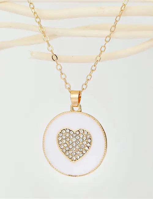 Rhinestone Enamel Heart Necklace/ White