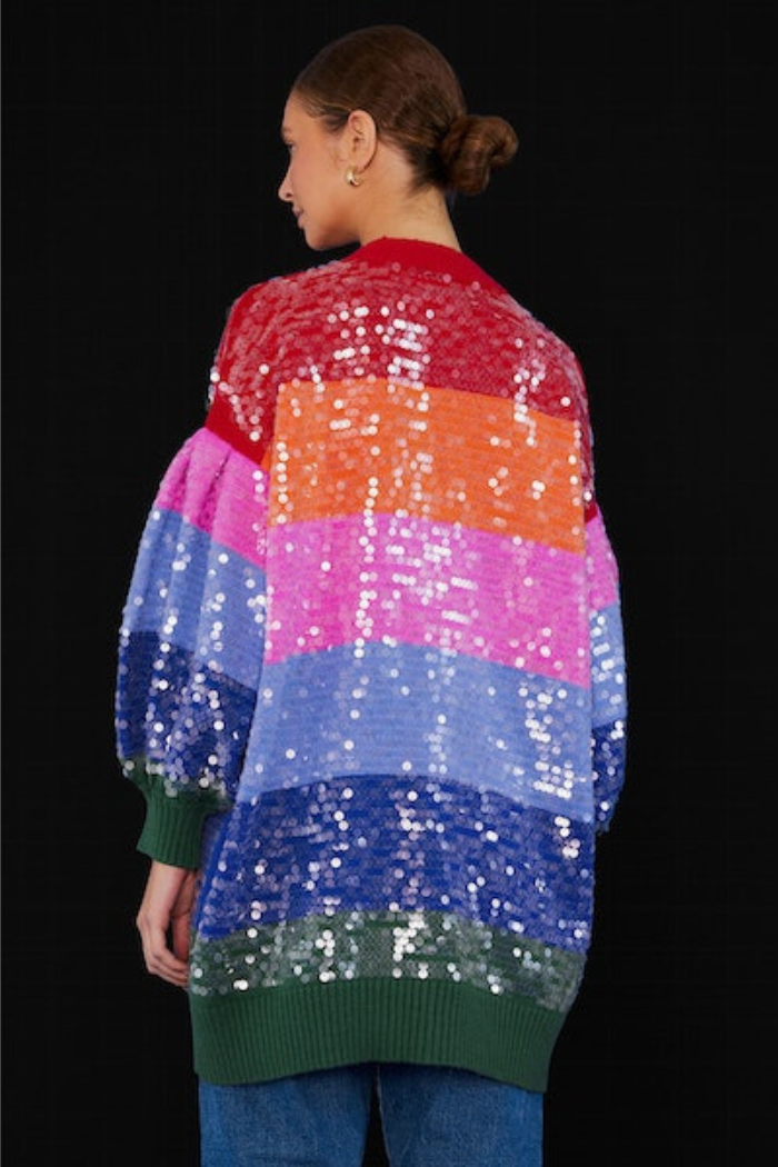 Rainbow Stripes Sequins Cardigan