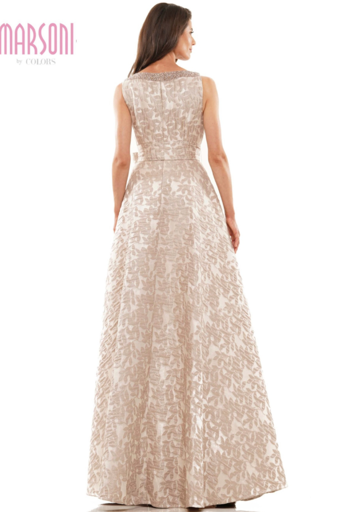 Beaded High Neck Jacquard Gown
