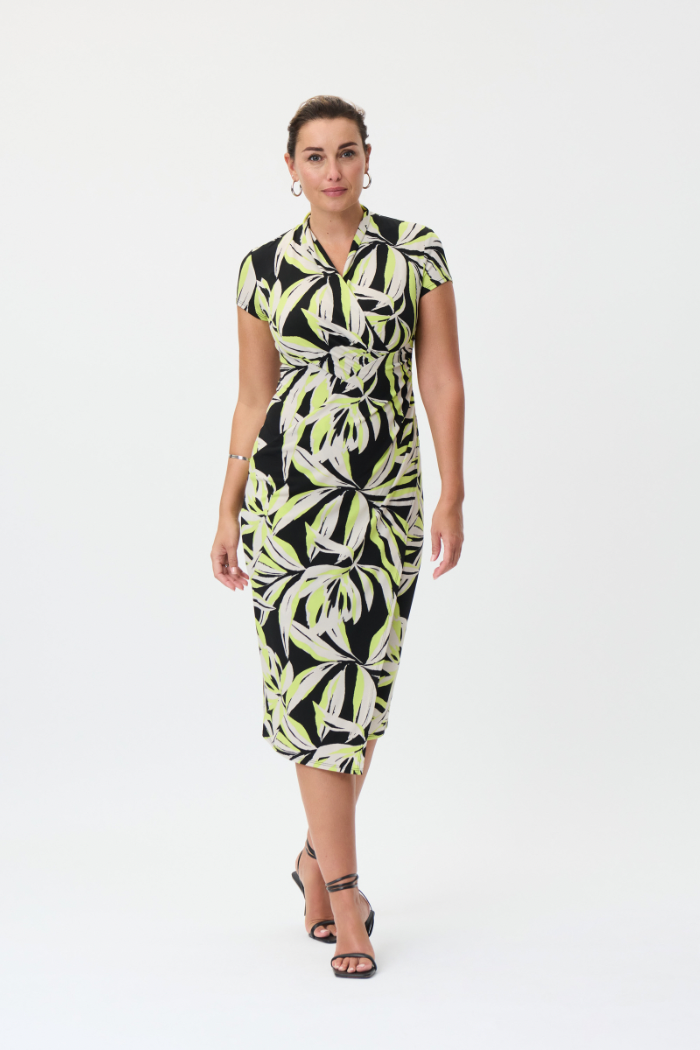 Leaf Print Wrap Style Dress