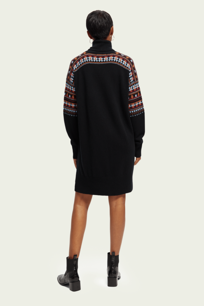 Knitted Ikat Turtleneck Mini Dress