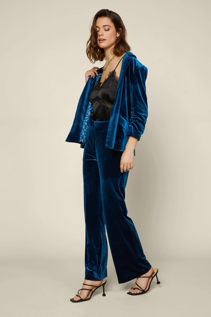 Ruched Velvet Blazer