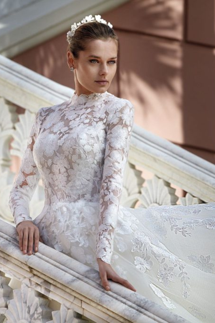 Floral Lace Long Sleeve Gown