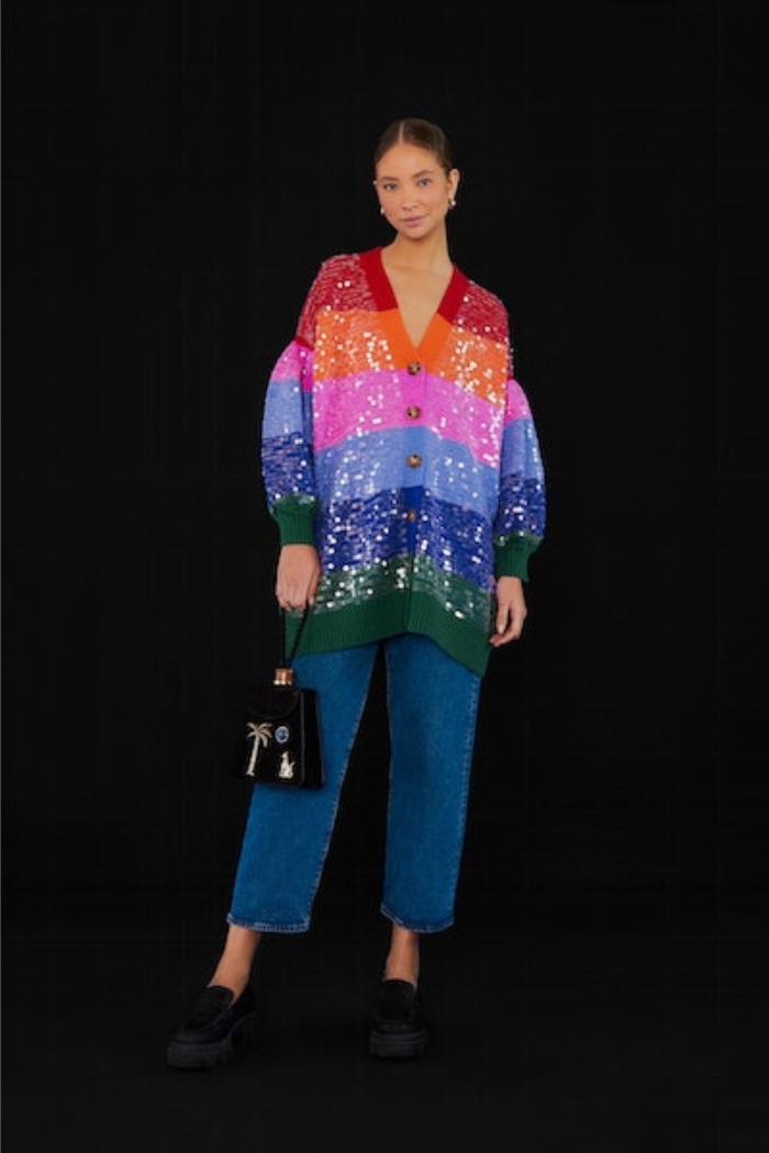 Rainbow Stripes Sequins Cardigan