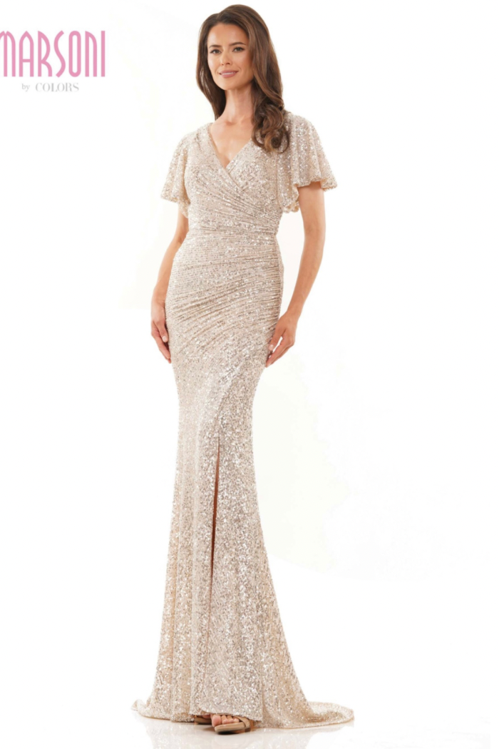 Sequin Fit & Flare V-Neck Gown
