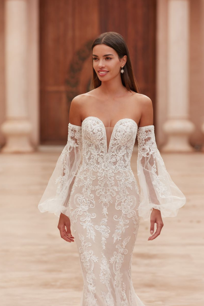 Plunge Sweetheart Embellished Gown