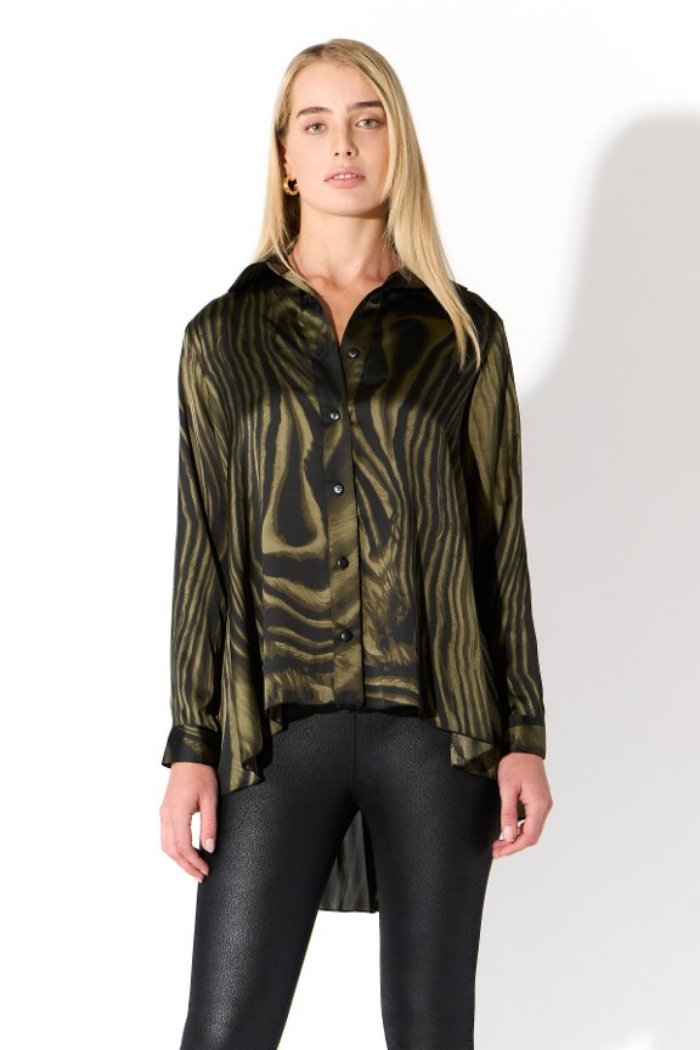 Zebra High Low Button Shirt