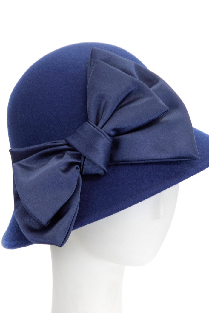 Navy Clothe hat with Taffeta bow, Downton Abbey