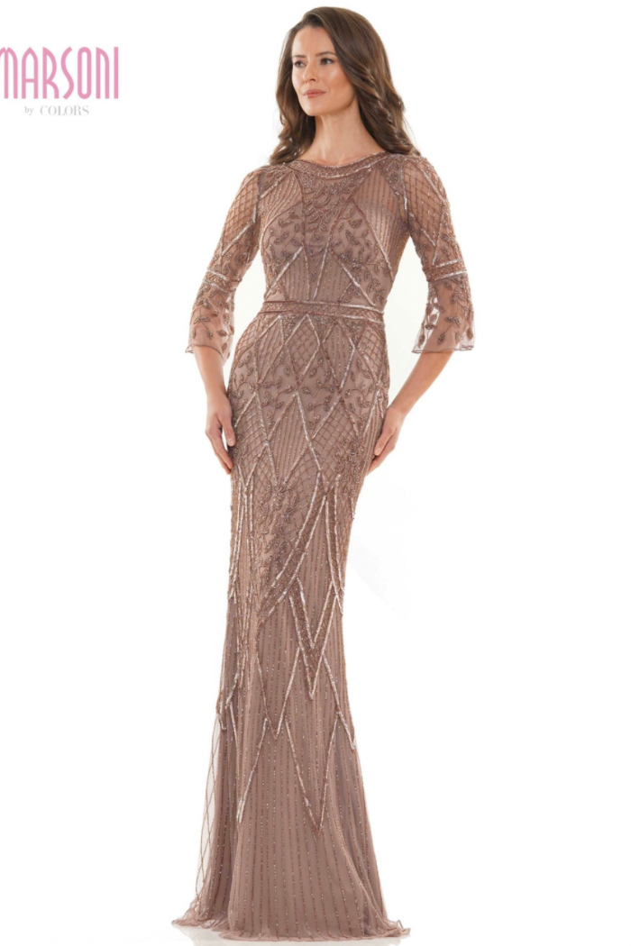 Beaded mesh gown hot sale
