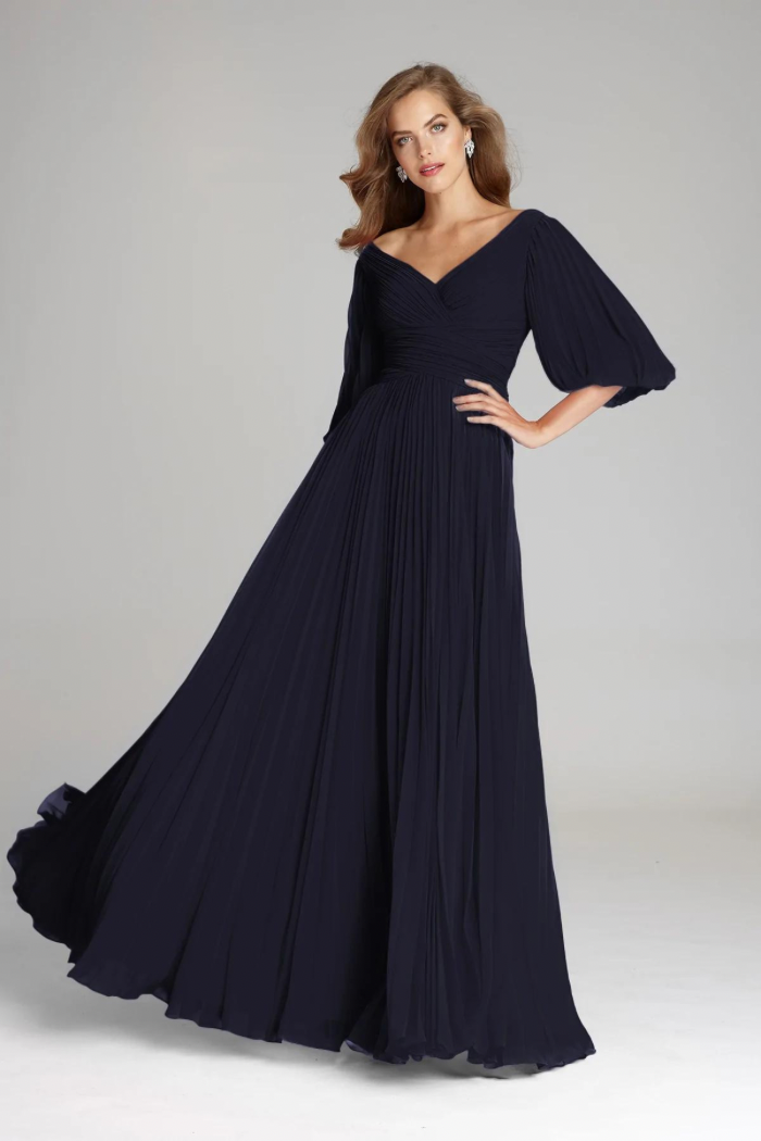 couture chiffon puff sleeve dress in black Black Lace Puff Sleeve Column Gown