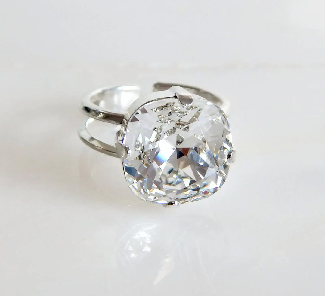 Clear Square Cut Crystal Ring