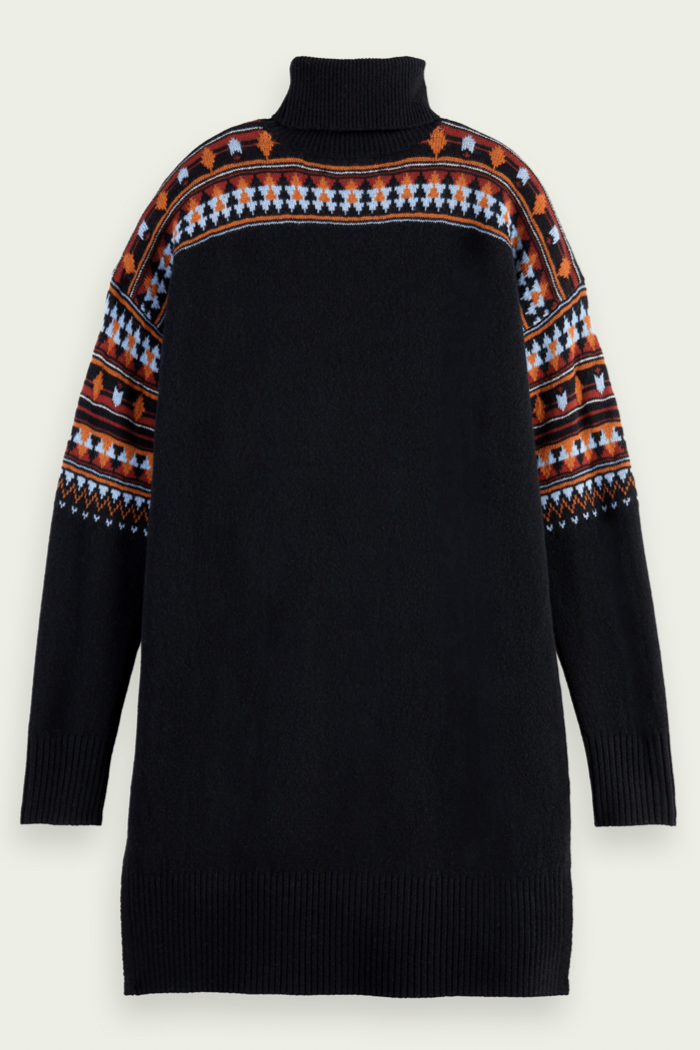 Knitted Ikat Turtleneck Mini Dress