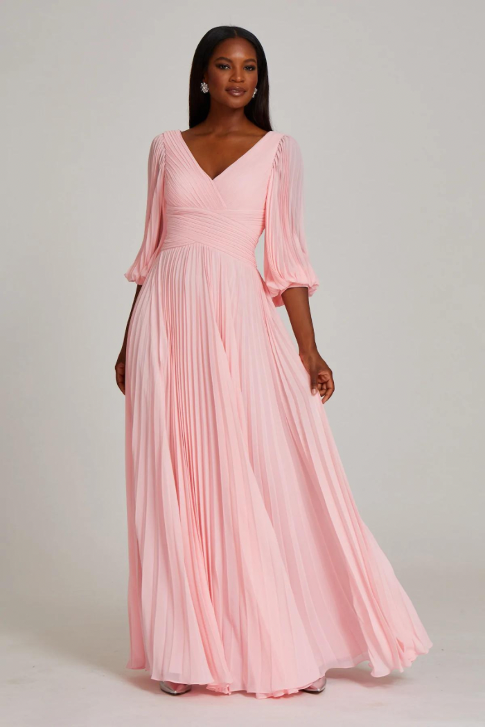 pleated chiffon dress with sleeves ARRANGE chiffon pleat volume maxi dress with wide sleeve in green