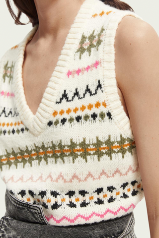 Scotch & Soda Relaxed Fit Fair Isle Knit V-neck Vest