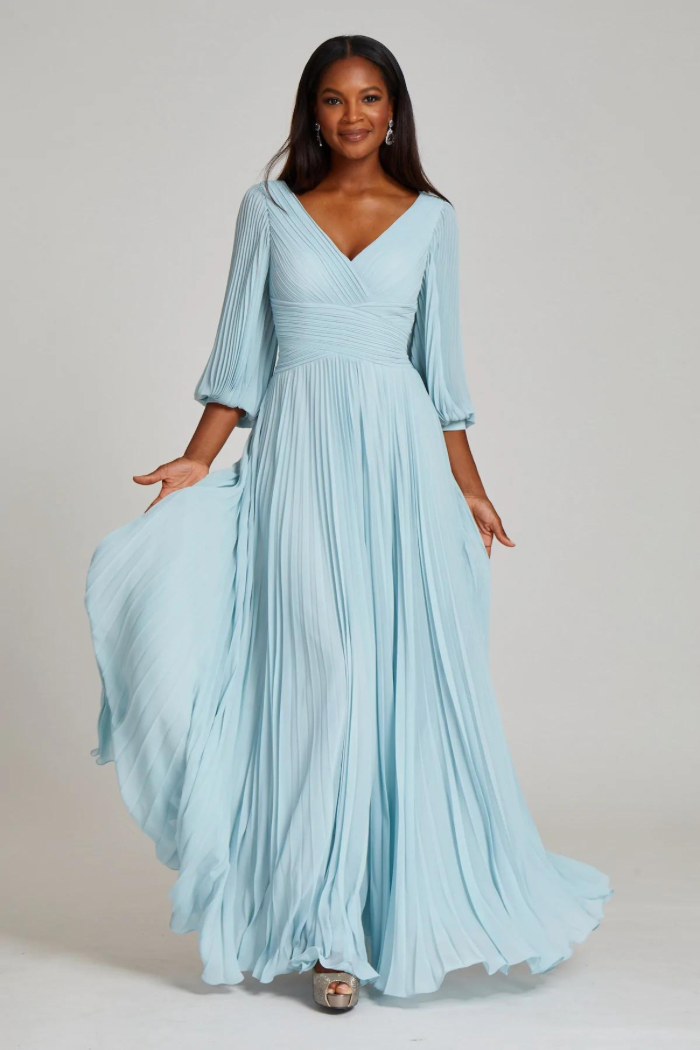 chiffon pleated dress with sleeves ARRANGE chiffon pleat volume maxi dress with wide sleeve in green