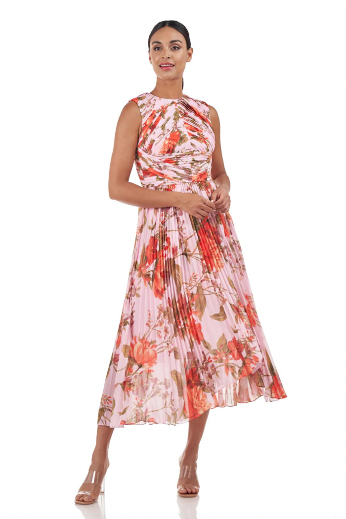 Kay Unger Women's Bea Floral-Printed Midi-Dress - Rose Tan - Size 4 Kay Unger Women's Bea Floral-Printed Midi-Dress - Rose Tan - Size 4