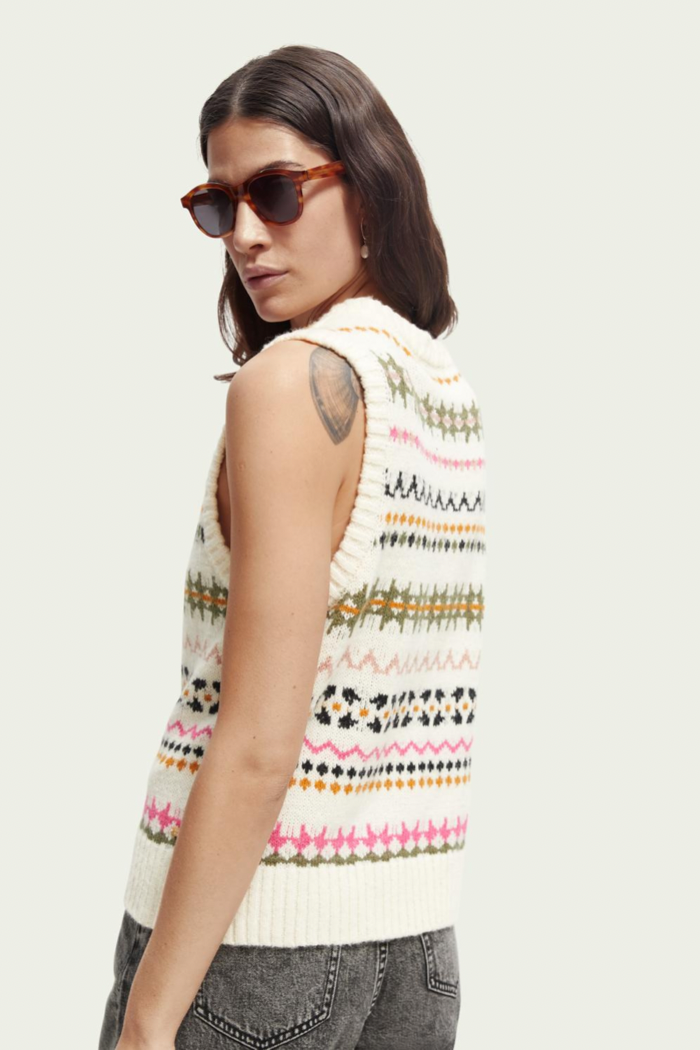 Relaxed Fit Fair Isle Knit V-neck Vest