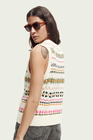 Scotch & Soda Relaxed Fit Fair Isle Knit V-neck Vest